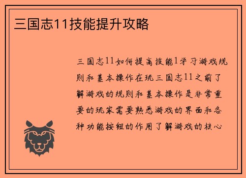 三国志11技能提升攻略