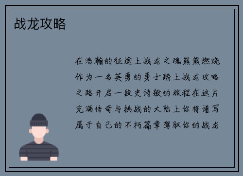 战龙攻略